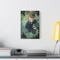 Live and Learn medium canvas beside a yellow desk lamp, grinning drill instructor in olive and forest green