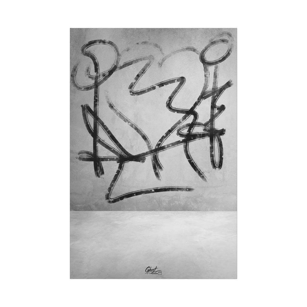 Heartbreak canvas print, front view: broad black charcoal-style strokes over a pale textured ground