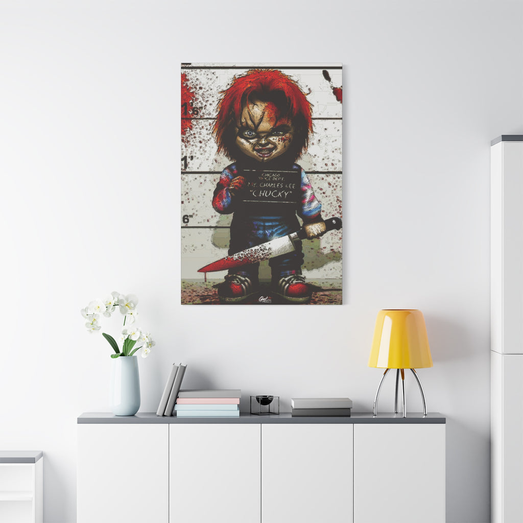Best Friends Forever medium canvas above a white sideboard and yellow lamp, doll lineup photo splashed with red