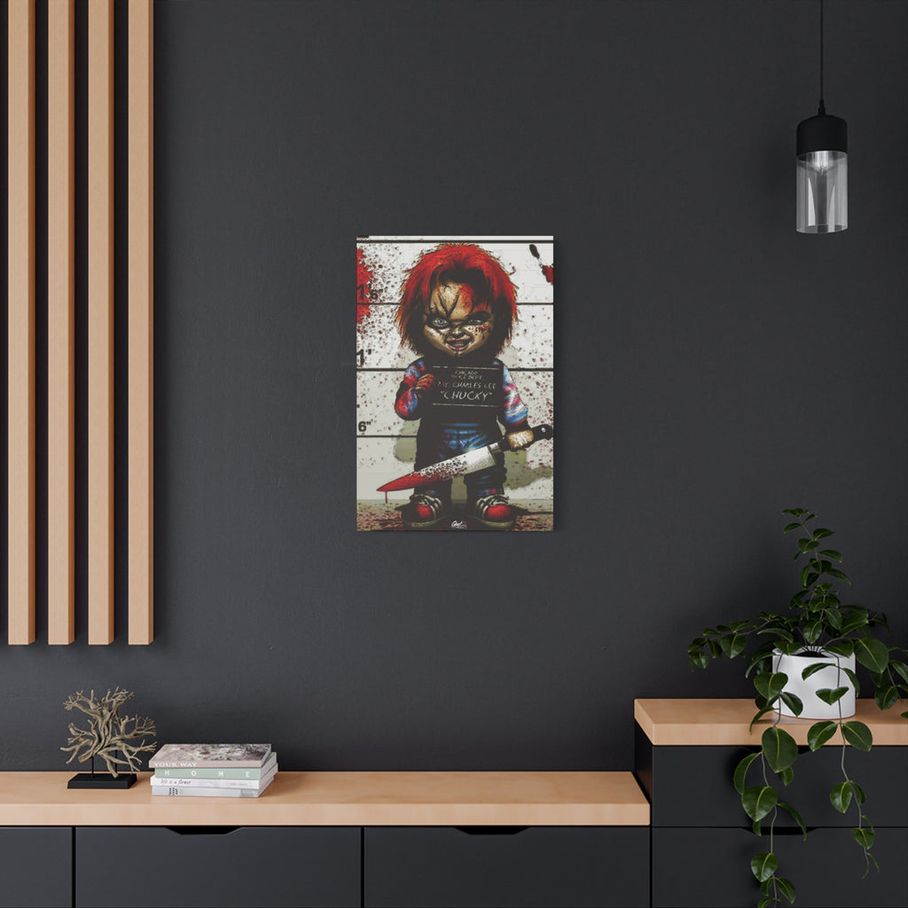 Best Friends Forever medium canvas on a charcoal wall by wood slats, doll lineup photo splashed with red