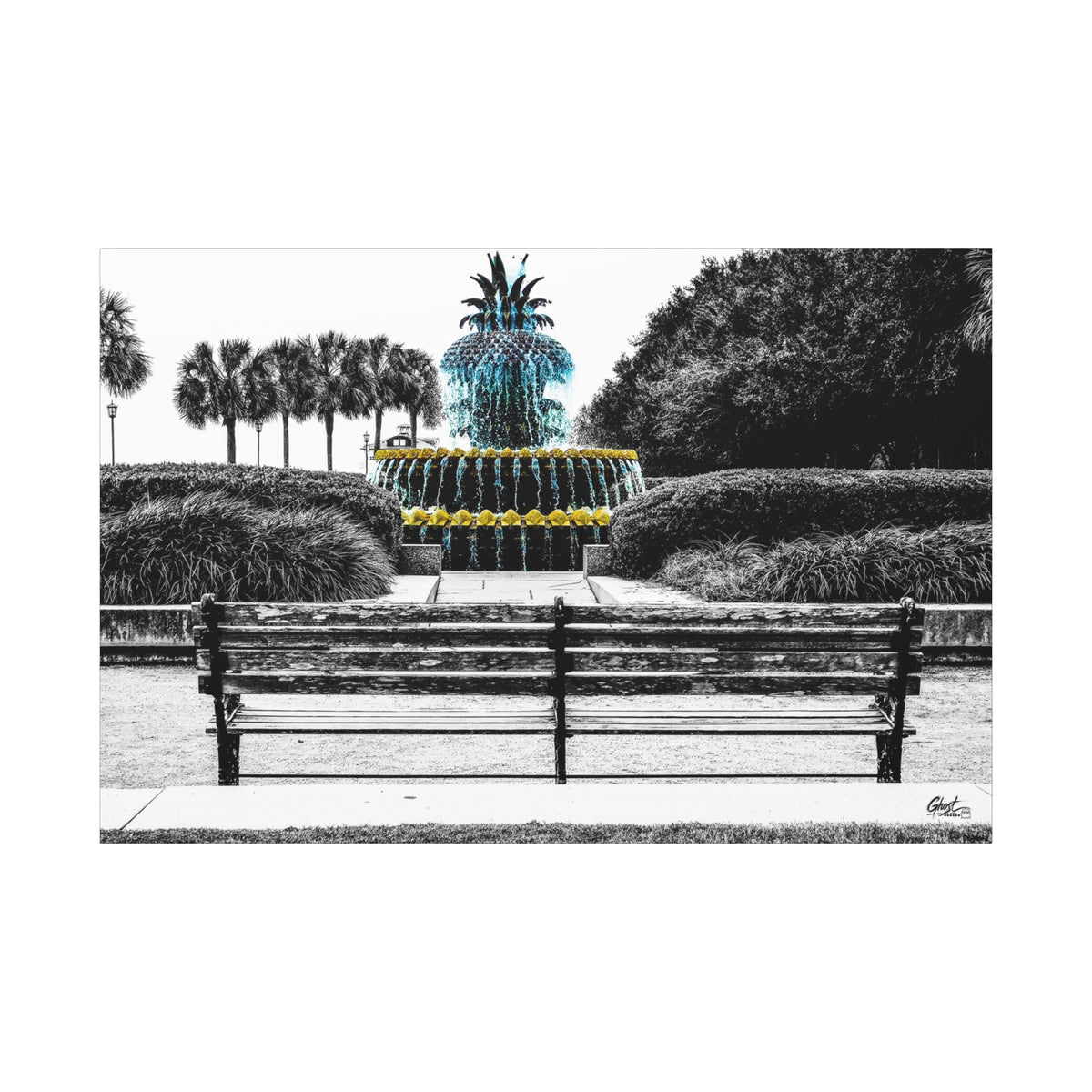 The Pineapple of Peace canvas, angled side view: Southern hospitality pineapple in soft grays and greens