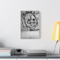 Thinking Out Loud small canvas beside a yellow desk lamp, graffiti-style screaming face in charcoal strokes on concrete