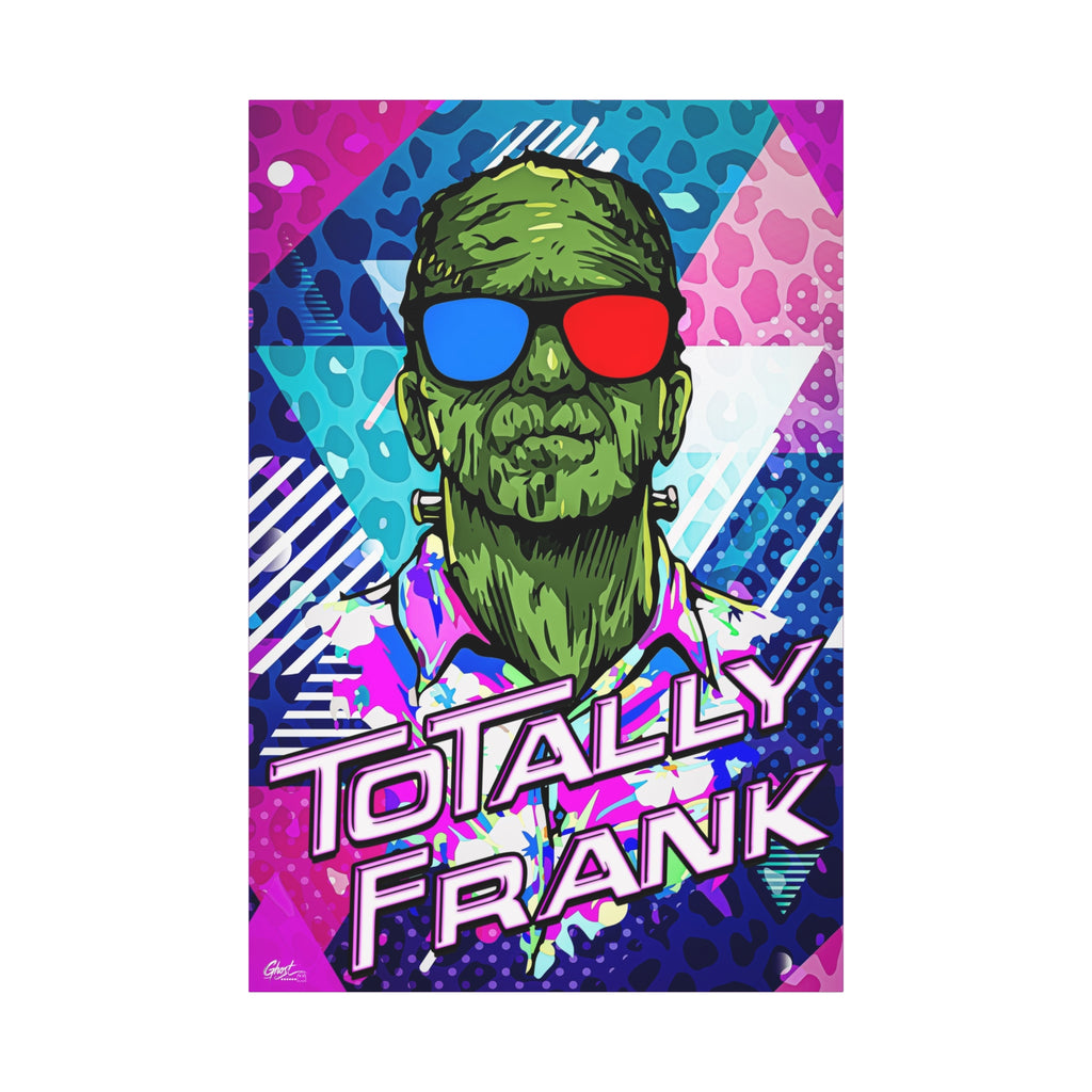 Monster Vibes canvas print, front view: green monster in red-and-blue 3D glasses and a tropical shirt