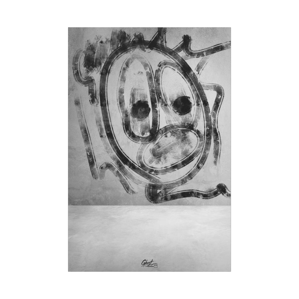 Thinking Out Loud canvas print, front view: graffiti-style screaming face in charcoal strokes on concrete