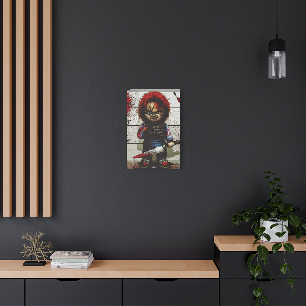 Best Friends Forever small canvas on a charcoal wall over an oak shelf, doll lineup photo splashed with red