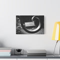 A Man in Charleston large canvas beside a yellow desk lamp, black-and-white Charleston alley ironwork with a miniature figurine mid-stride