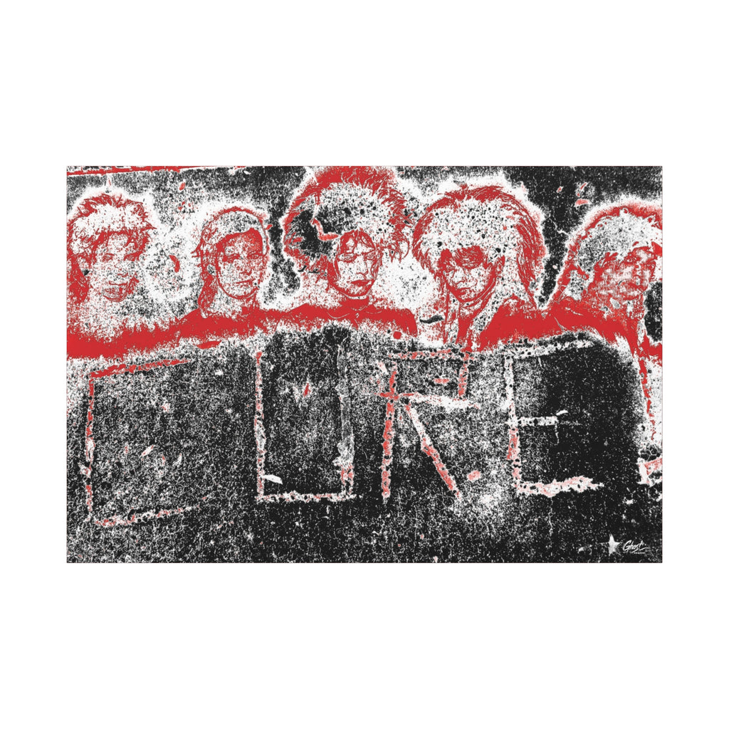 Lowcountry Medicine canvas print, front view: red-outlined faces over engraved lettering in a grungy sidewalk, Charleston SC