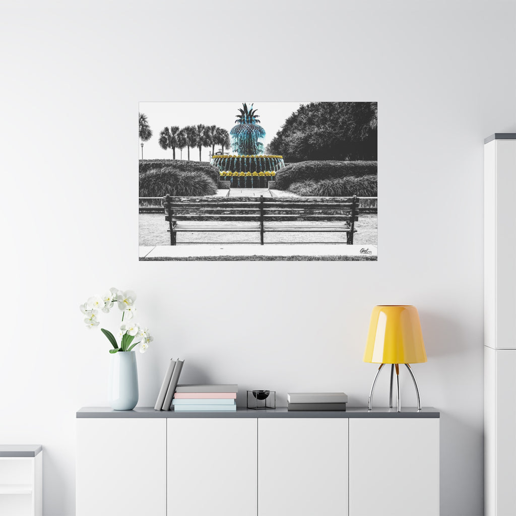 The Pineapple of Peace large canvas on a white wall over a sideboard, Southern hospitality pineapple in soft grays and greens