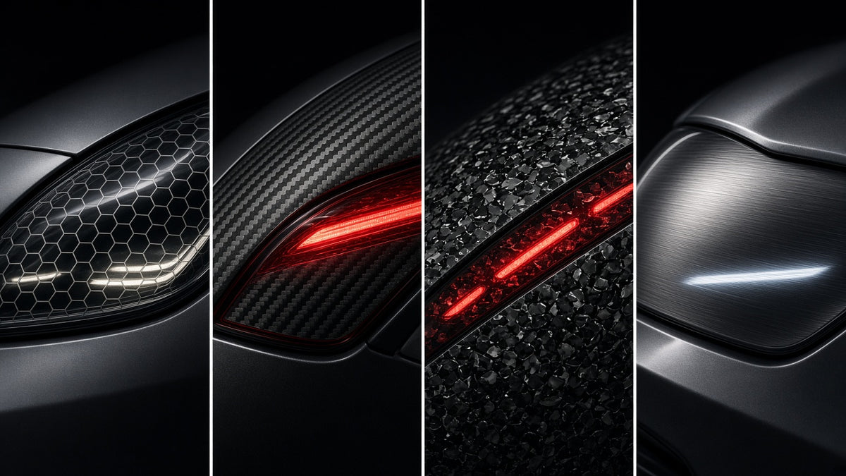 Color Change, PPF & Tint: close-ups of smoked taillight and headlight tint