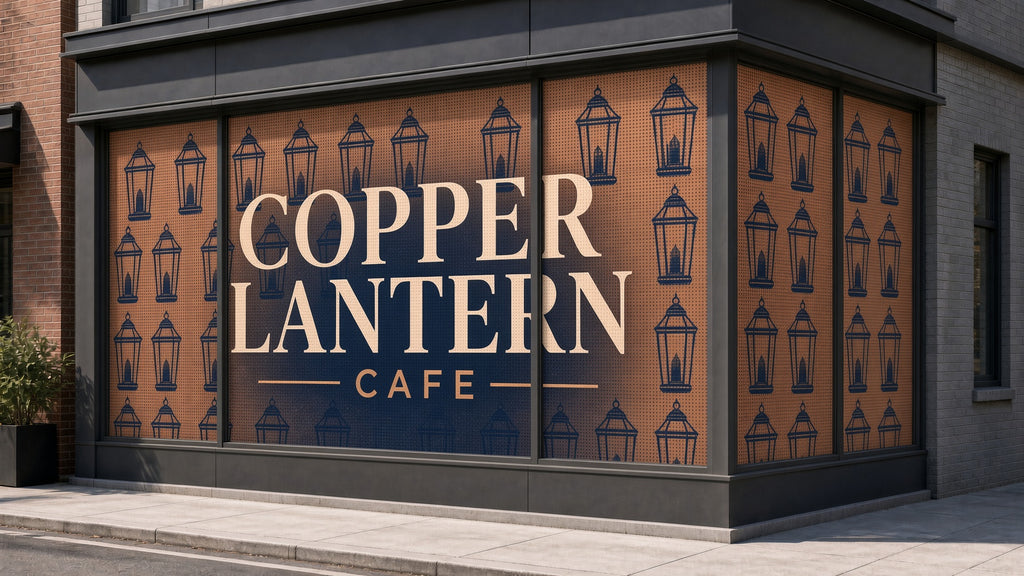 Window Perf: COPPER LANTERN cafe storefront with a full window graphic