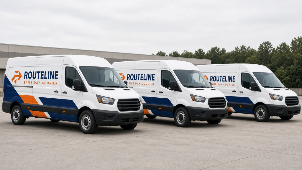 Custom Vehicle Wrap: fleet of three white cargo vans with matching company wraps